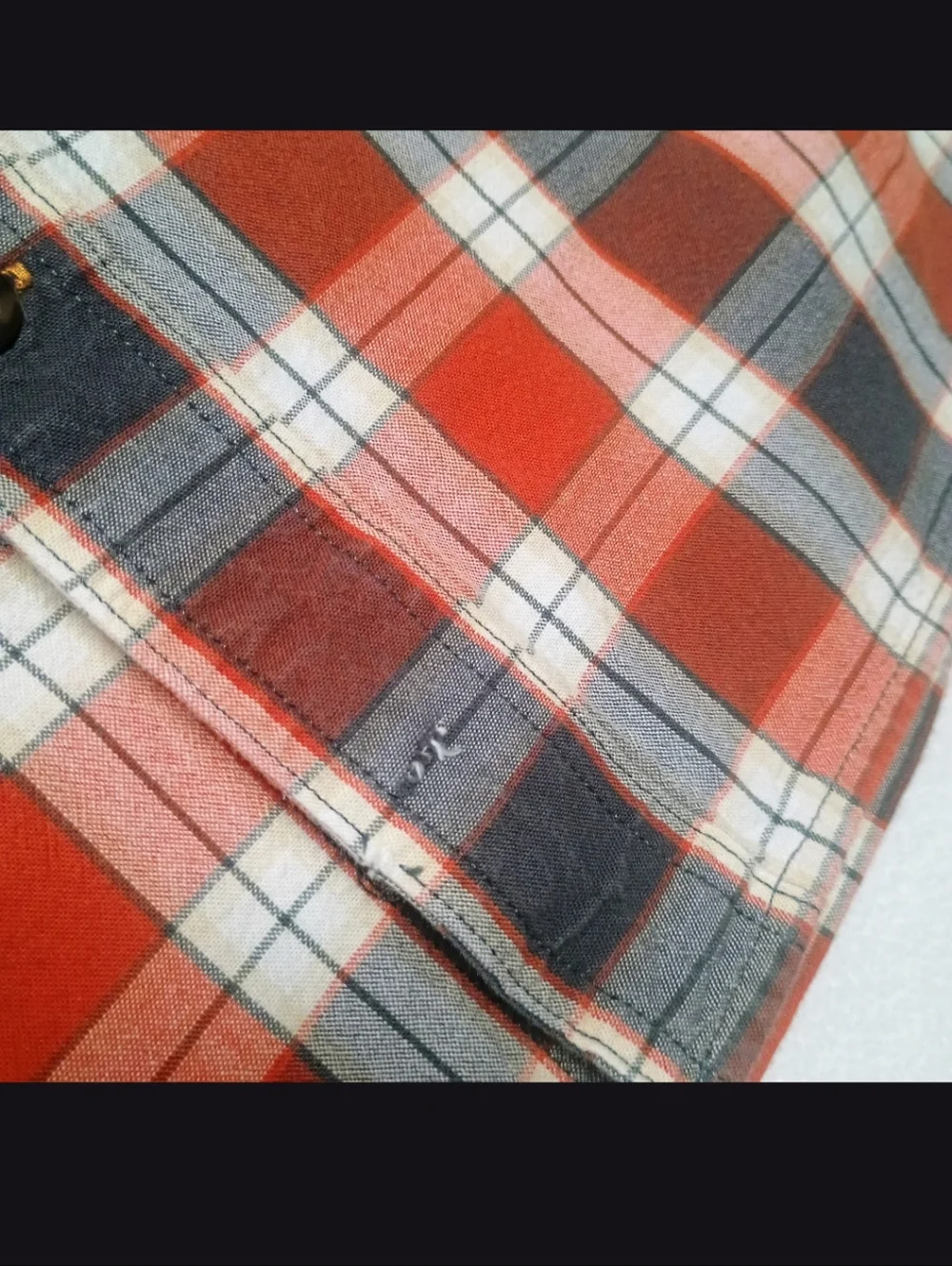 Carhartt Mens 2XL Orange Red and Gray Plaid Button-Down Shirt - Picture 8 of 8